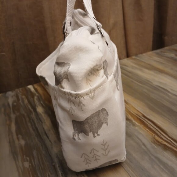 New Canvas Aztec Boho Buffalo Bison Shoulder Bag Purse White Gray Tote Carryall - Picture 6 of 7